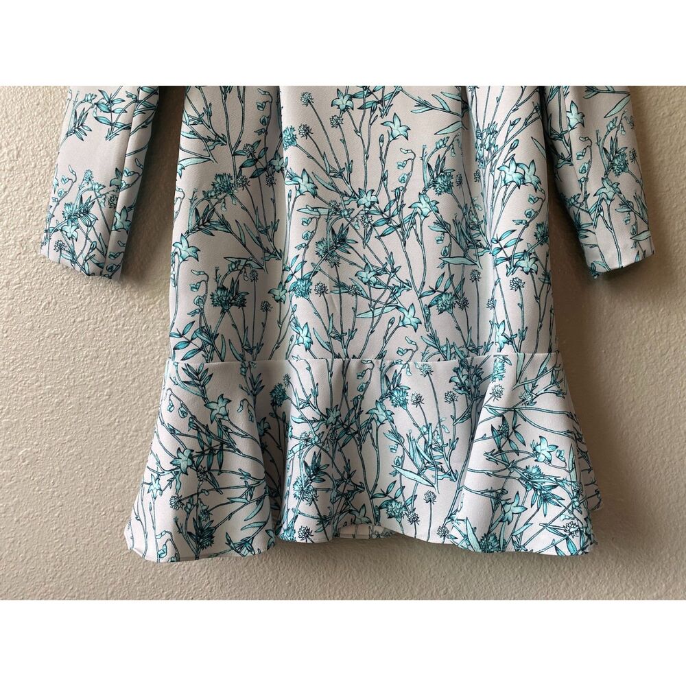 Banana Republic Floral Long Sleeve Drop Waist Dress Gray Turquoise - Picture 5 of 9